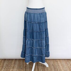 Life Style Chambray Tiered Skirt 1X Light Wash 100% Cotton Y2K Cowgirl Boho